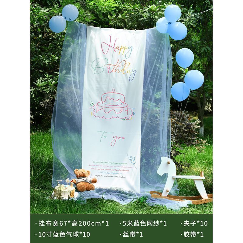 小红书同款户外生日场景装饰网纱背景挂布10岁男女孩拍照道具布置|undefined