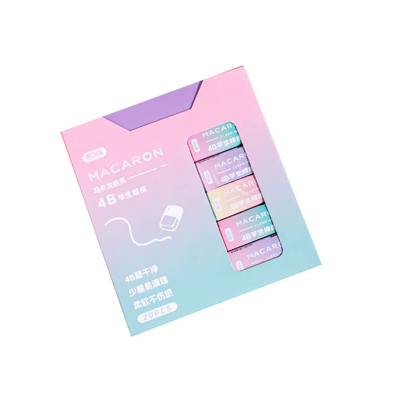 Eraser MACARON 4B, gradient pastel student eraser, soft non-abrasive, 20 pcs