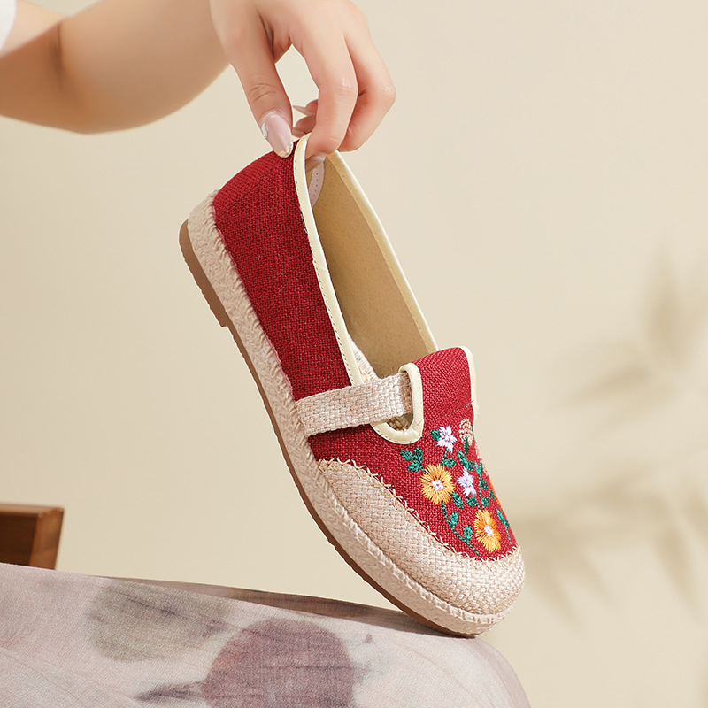 夏季新款潮流女单鞋韩版一脚蹬麻布透气休闲鞋中国风小清新散布鞋