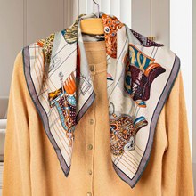 F【鞍上世界】大牌新款桑蚕丝真丝提花澳毛70中方巾双面异色披肩