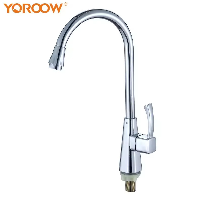 Vietnam Exports Cross-Border Foreign Trade Chinese Factory Commercial Style Polished Brass Cold Water Zinc Body Kitchen Faucet