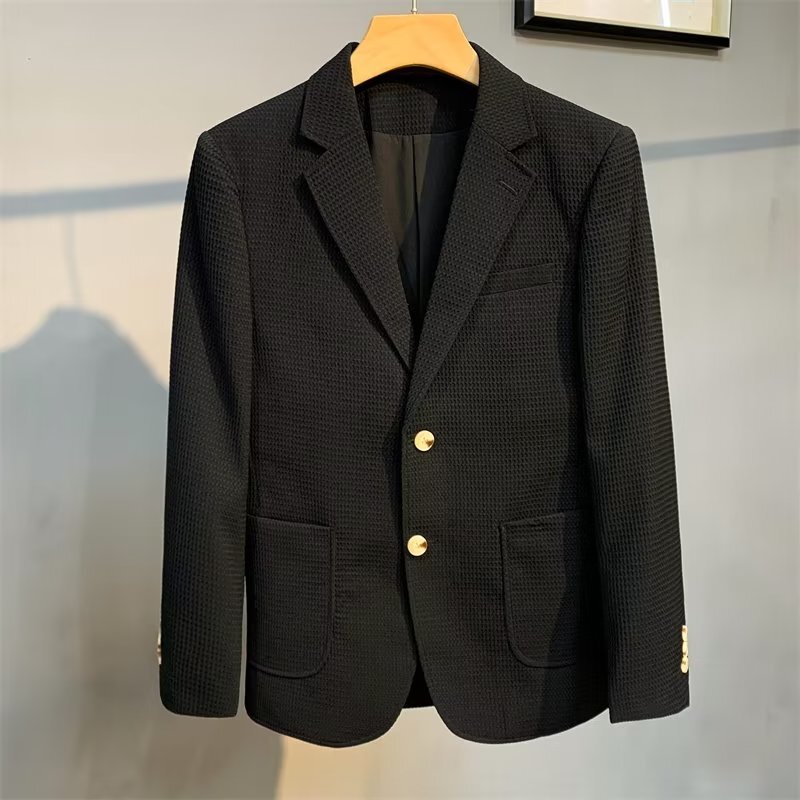 Waffle casual suit jacket men's spring and autumn slim fit fashionable high-end handsome business career fashion industry non-ironing