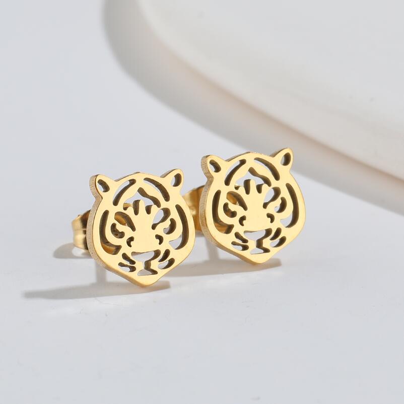 Fashion Tiger Titanium Steel Plating Earrings 1 Pair