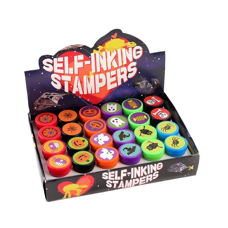 万圣节款儿童卡通印章鬼节搞怪塑料水性手工印油印章套装跨境批发