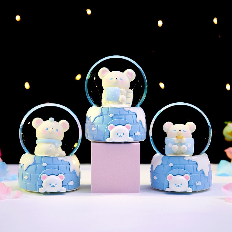 Dibujos Animados lindo Oso de invierno mini bola cristal del agua para niños regalo cumpleaños escritorio decoraciones al por mayor
