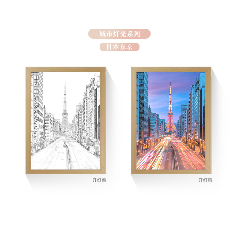 Tres colores TikTok popular pintura ligera de dibujos animados dormitorio noche pintura luminosa marco de fotos de madera maciza creativo bricolaje fabricante