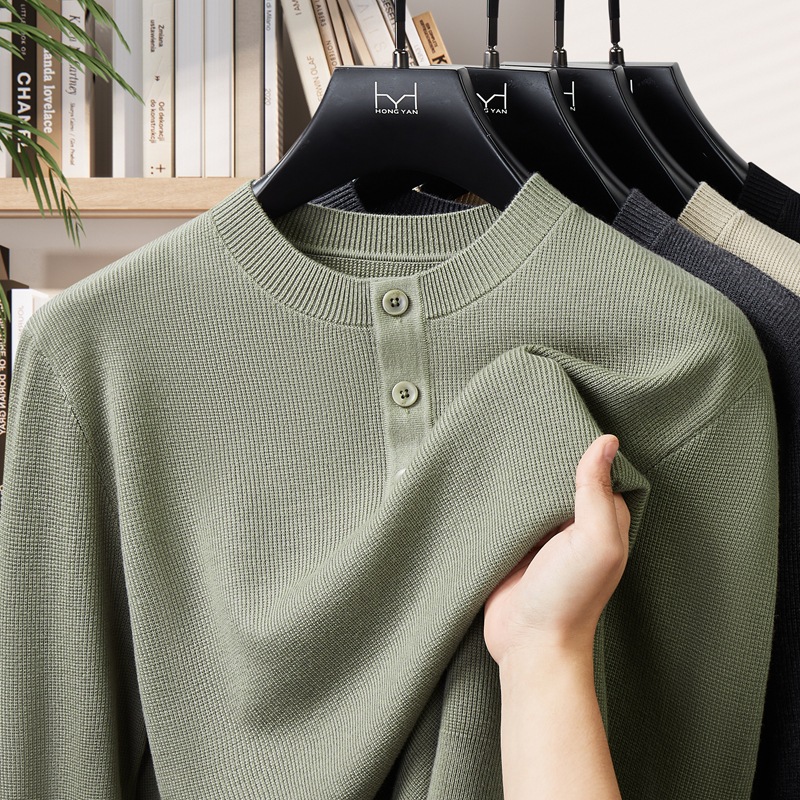 Machine Washable Henry Collar Long-Sleeved Knit Sweater for Men, Autumn and Winter Old Money Style, Loose and Versatile Base Sweater for Men