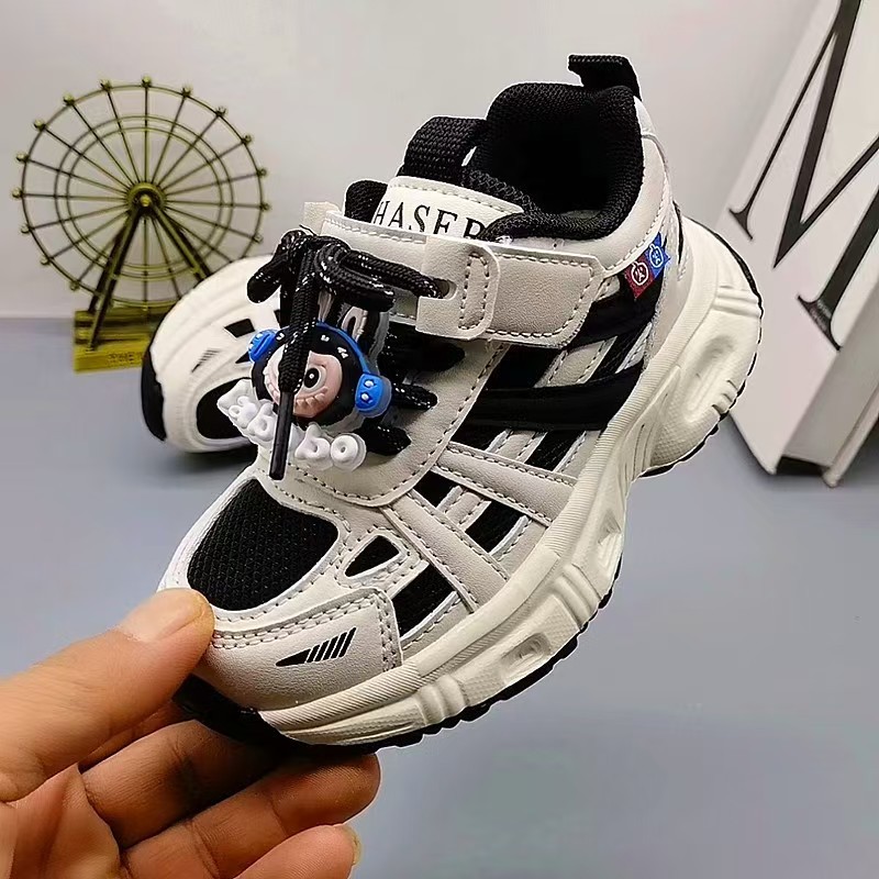 Croton Keqiu nuevas zapatillas deportivas botones giratorios zapatos deportivos de cuero zapatos deportivos de fondo ligero para niños pequeños y medianos zapatos para correr zapatos de cuero para niños