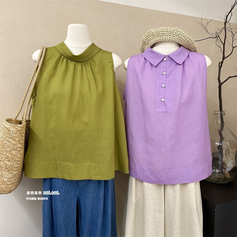 Halter Neck Sleeveless Front and Back Linen Shirt Vest Women's Summer 2025 New Elegant Loose Slimming Look Shirt
