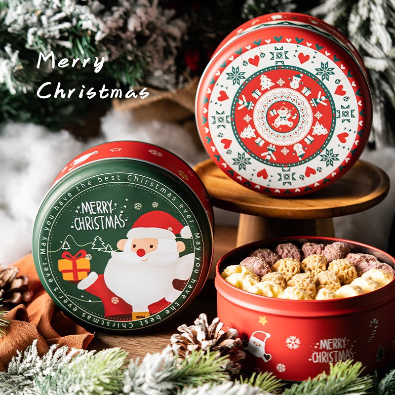 圣诞节曲奇饼干包装铁盒 烘焙可可脆片雪花酥牛轧糖盒礼物盒子