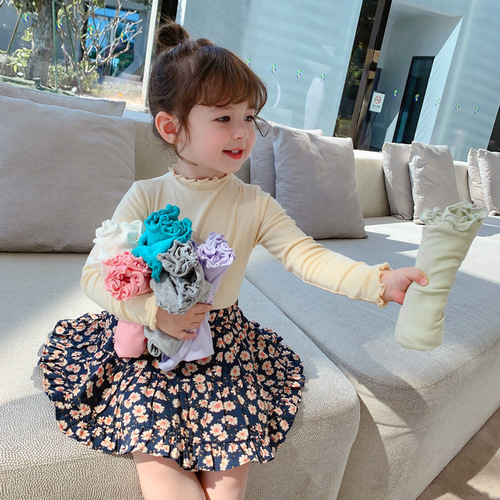 2024 Girls' Clothing Spring Clothing New Fungus Korean Style Cotton Long Sleeve Children's T-shirt Baby Fashionable Spring and Autumn Bottoming Shirt