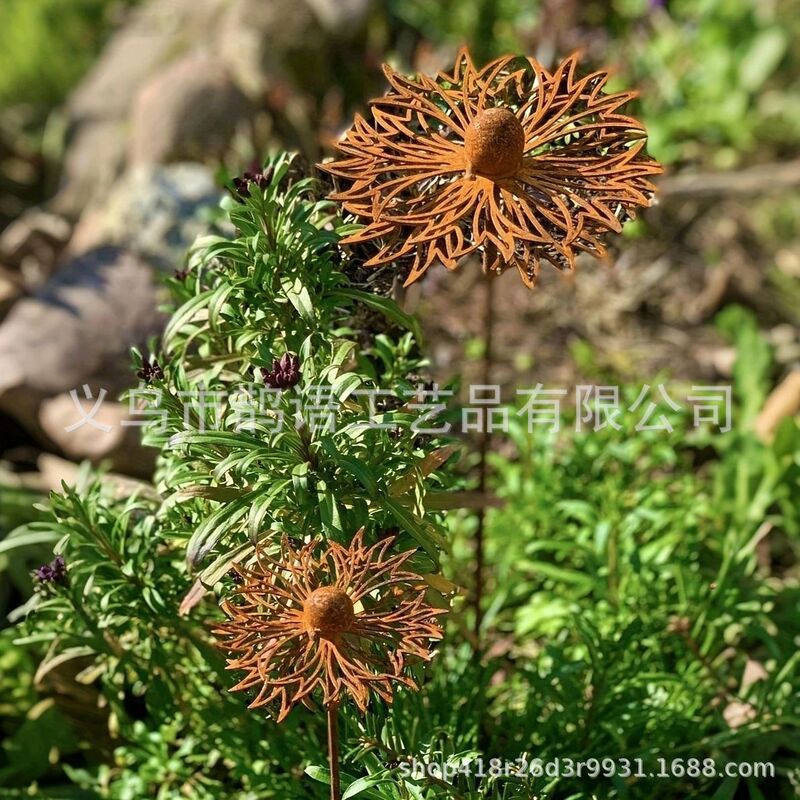 跨境新品矢车菊金属地插，花园、庭院、草坪艺术装饰，生锈艺术|undefined
