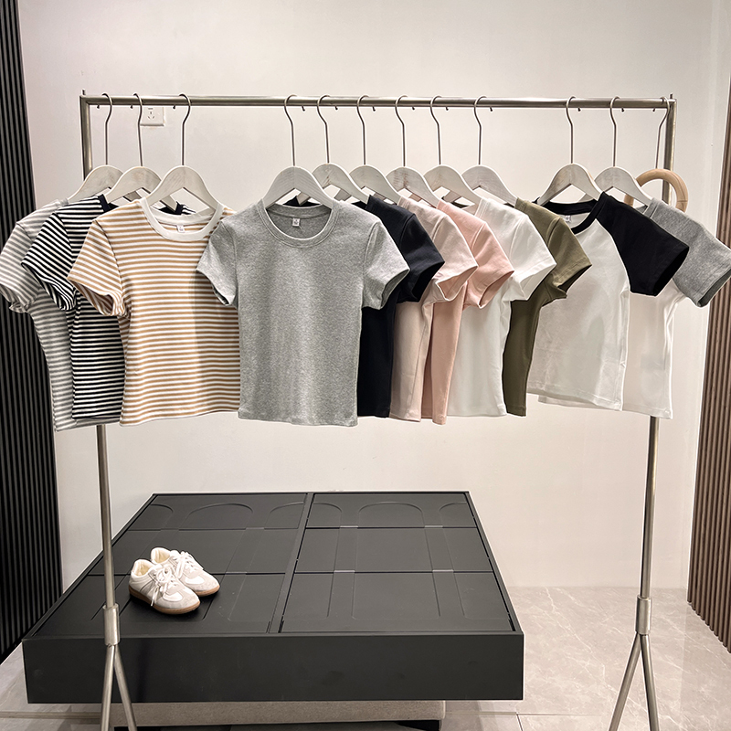 Uraz Daily Order ~ American Style Women's Fashion High Waist Basic Stretch Slim Fit Round Neck Short Sleeve T-Shirt for Women 474410