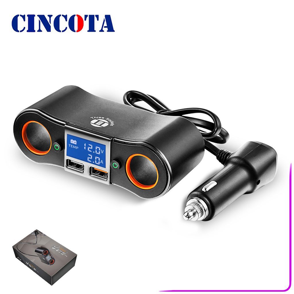 ZNB02新款车充车载点烟器一拖二车载充电器汽车手机充电器带显示