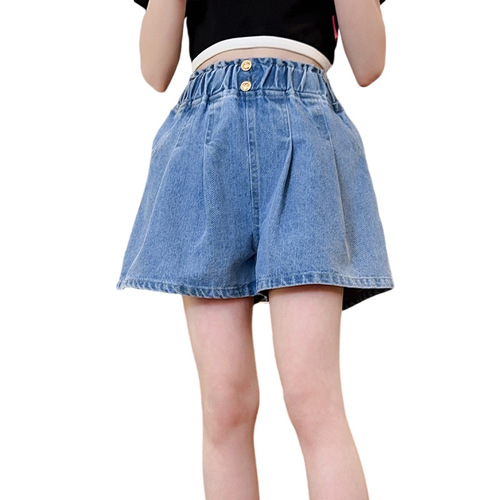 Girls' denim shorts, summer style, children's summer clothes, girls' outer wear, baby loose, thin, medium and large children's pants, trendy