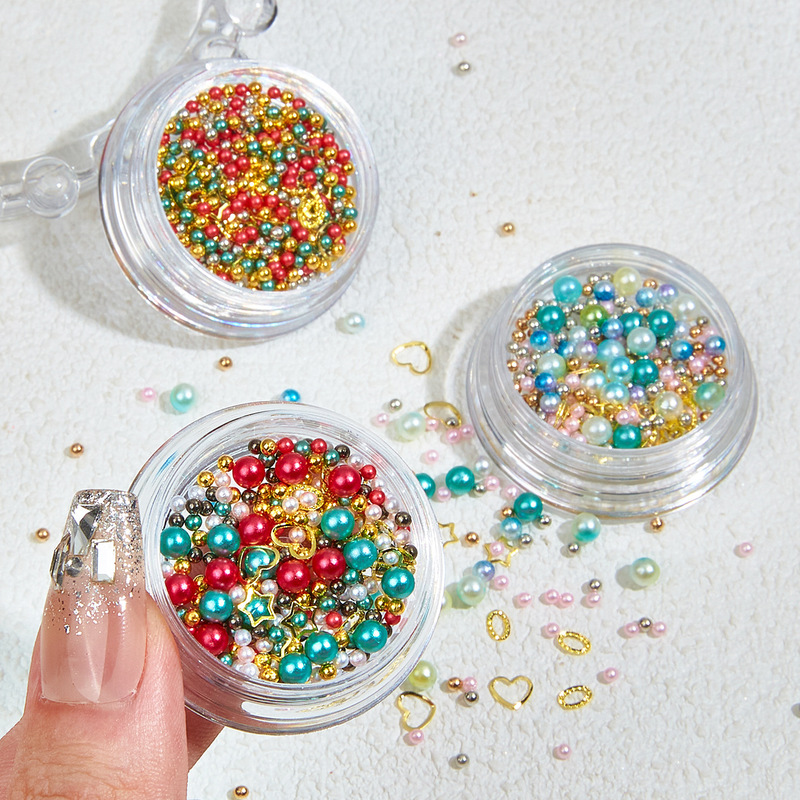 New Christmas Nail Art Pearl Alloy Jewelry suit Mixed Crystal Color Microbeads Shining Nail Decoration Batch