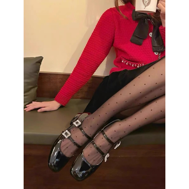 라인스톤 메리 제인 신발 하이힐 스트랩 얕은 입 2025 새로운 패션 두꺼운 힐 웨딩 슈즈