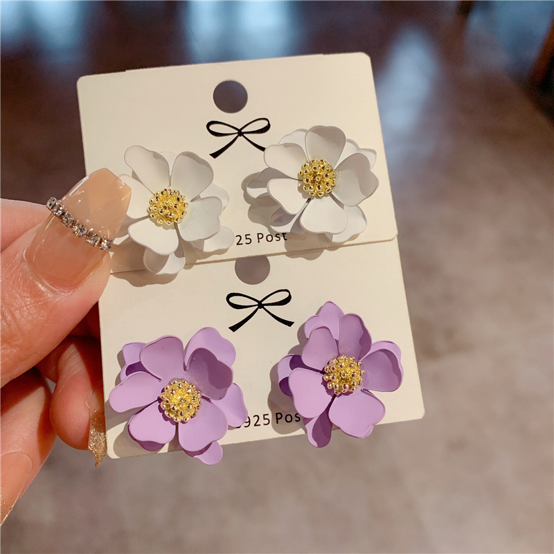 1 Pair Quantity 1 Pair Pastoral Flower Stoving Varnish Alloy Ear Studs