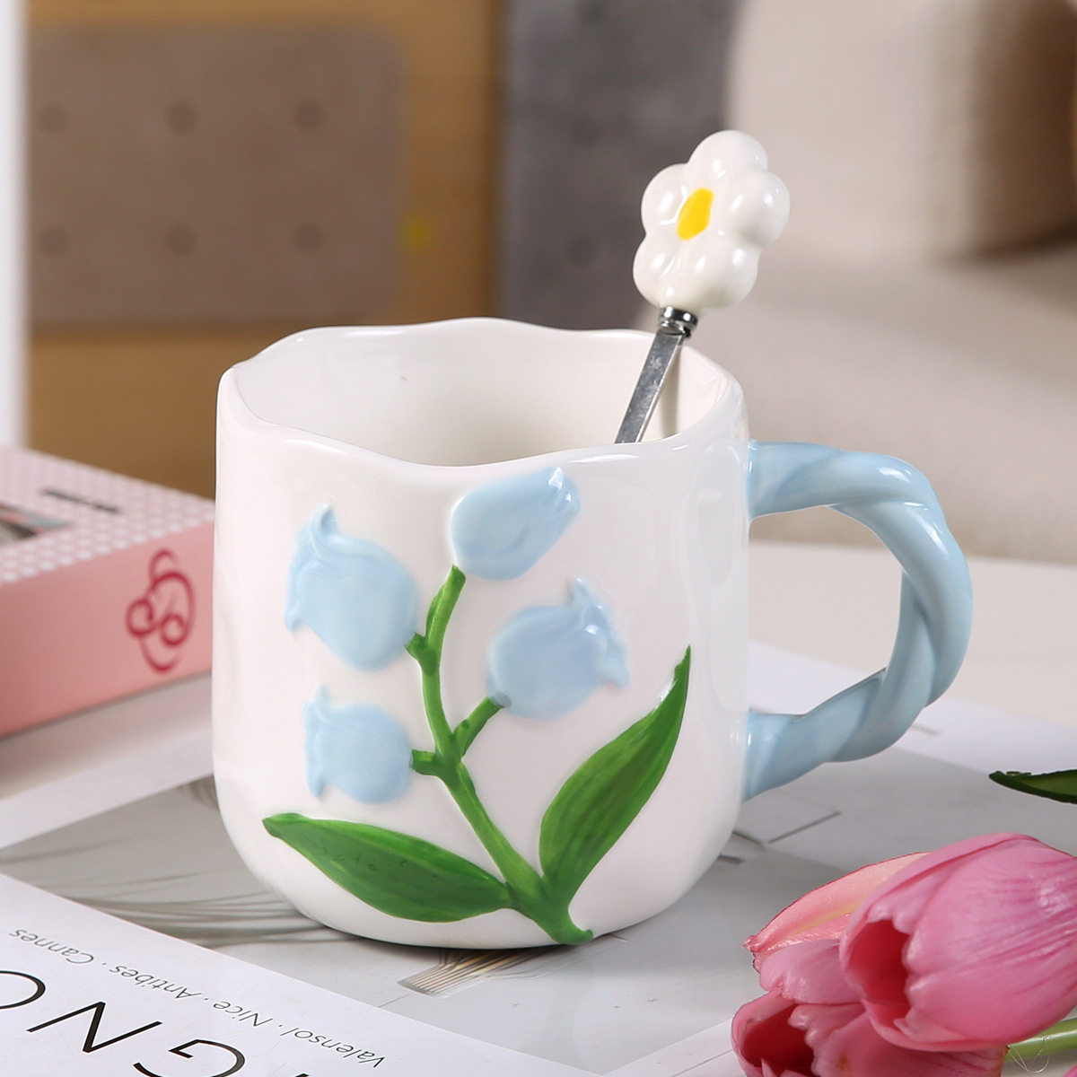 Tazas de Tulipán de cerámica creativa casera tazas de desayuno para parejas tazas de café para mujeres nuevas 2025 alto valor facial
