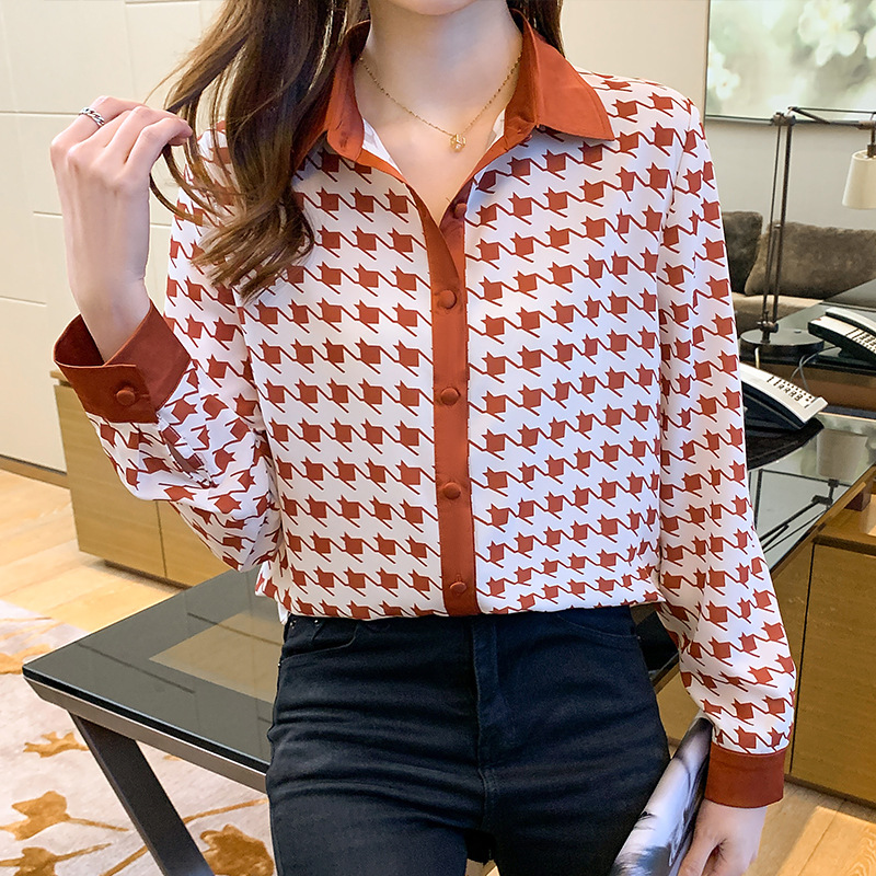 Women's Clothing Women's Long Sleeved Collared Printed Shirt Spring Autumn Top Shirt Long Sleeve For Formal & Casual_voghion.com