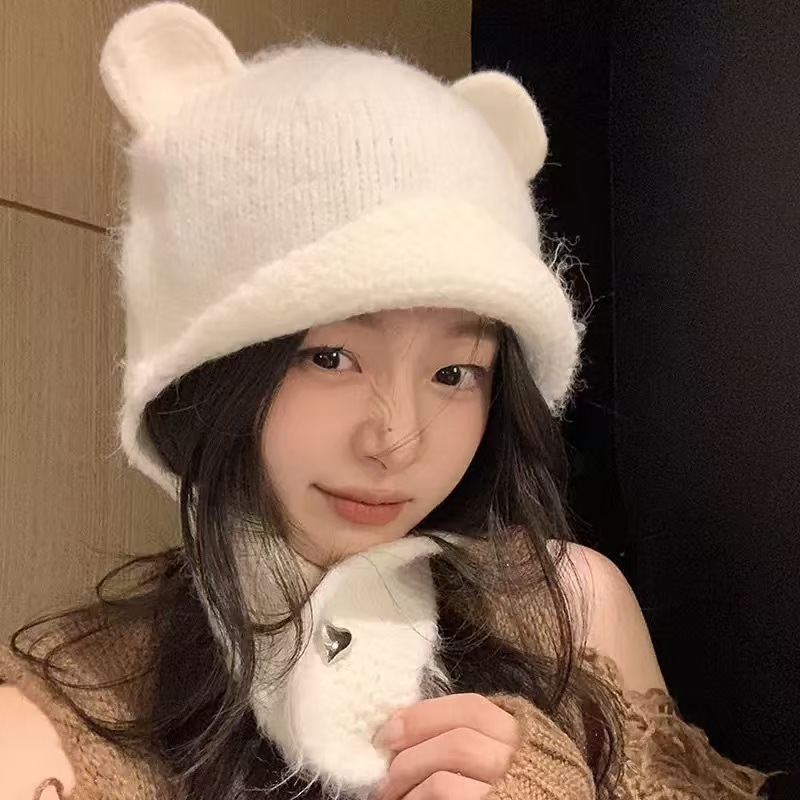 日系减龄可爱针织耳朵小熊含羊毛线帽雷锋子女护耳新款保暖帽子|undefined