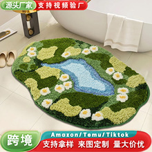 亚马逊批发苔藓植绒阳台装饰地垫子定制地毯仿羊绒浴室吸水地垫