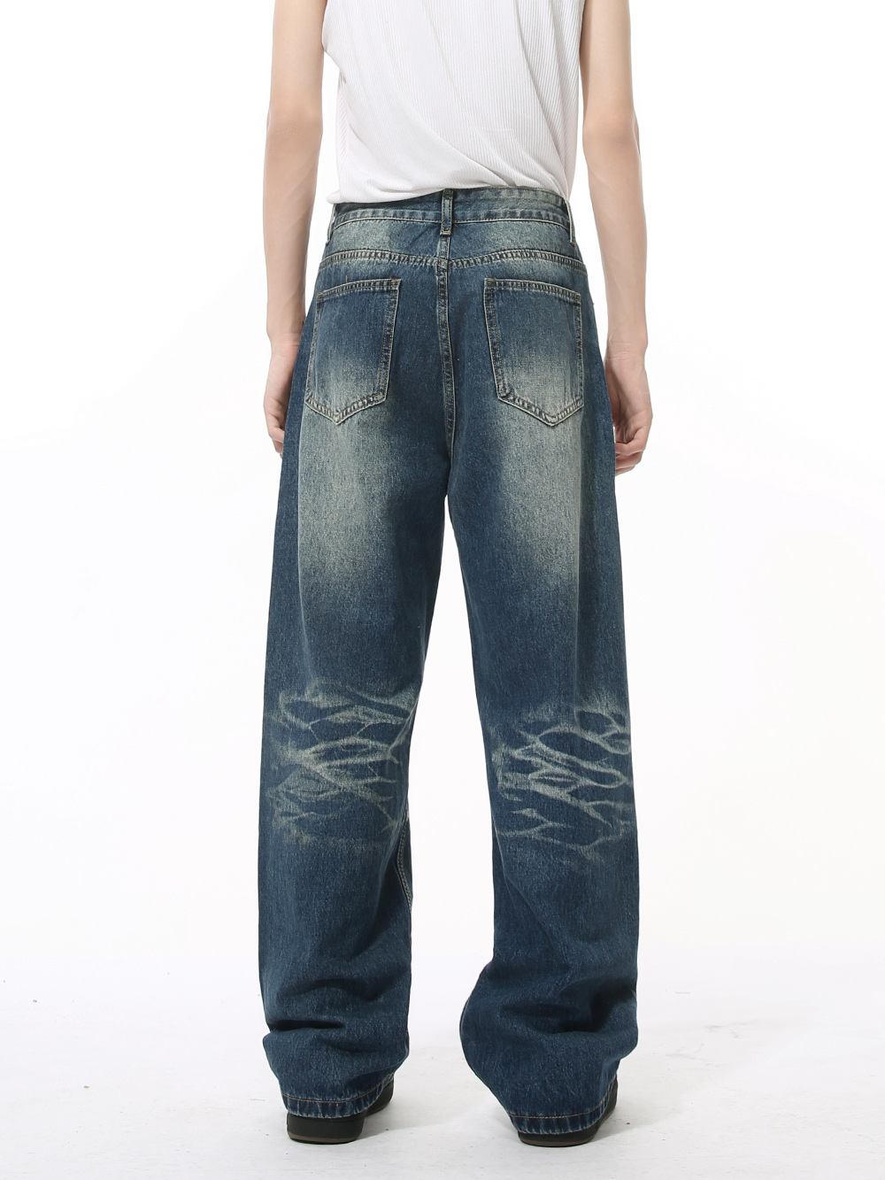 MTLCLOTHES Hombres| Nuevos productos de otoño retro lavados de agua gato barba textura piernas anchas sueltas sensación de caída de la moda jeans