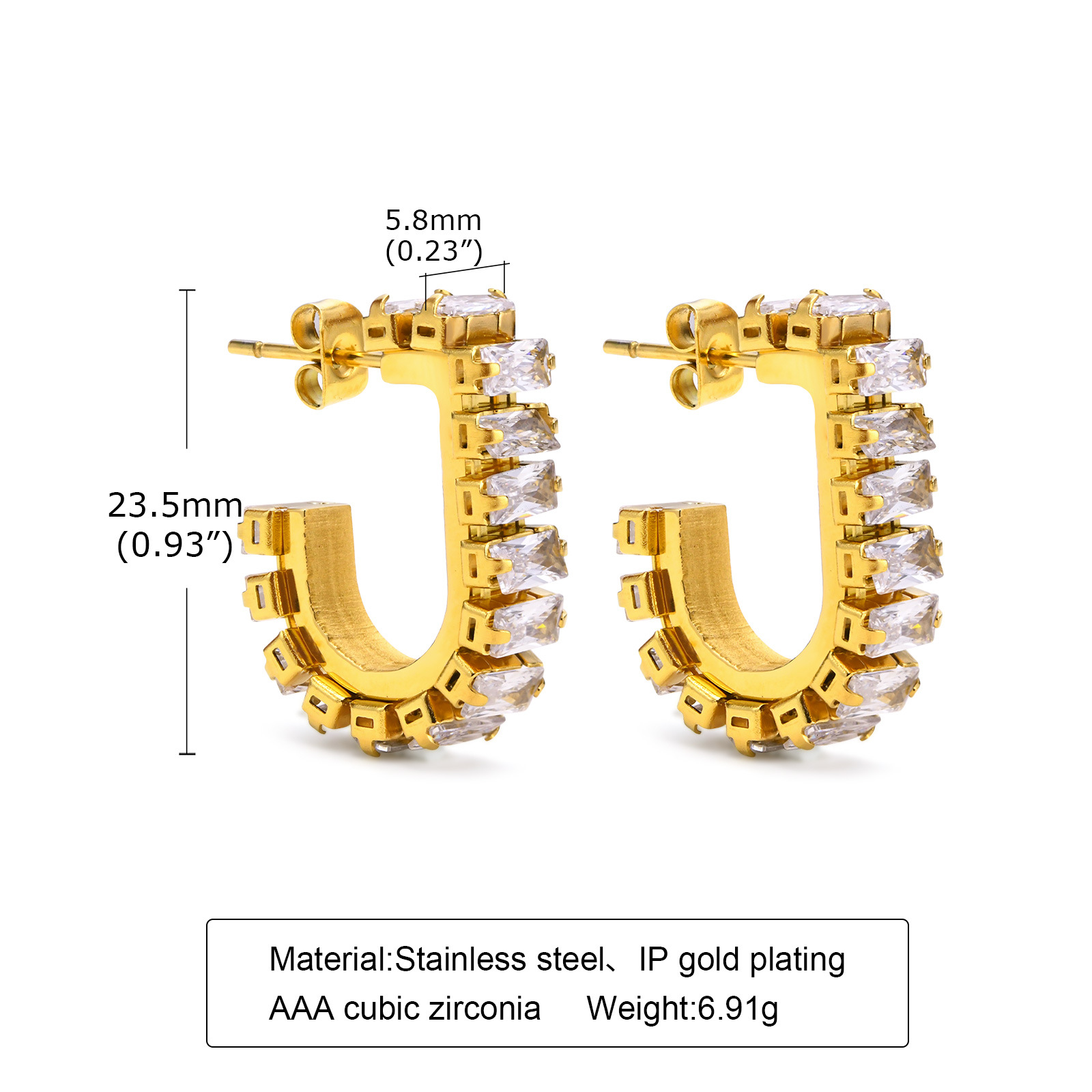 Mode Forme En U Acier Inoxydable Des Boucles D'oreilles Placage Incruster Zircon Boucles D'oreilles En Acier Inoxydable display picture 2