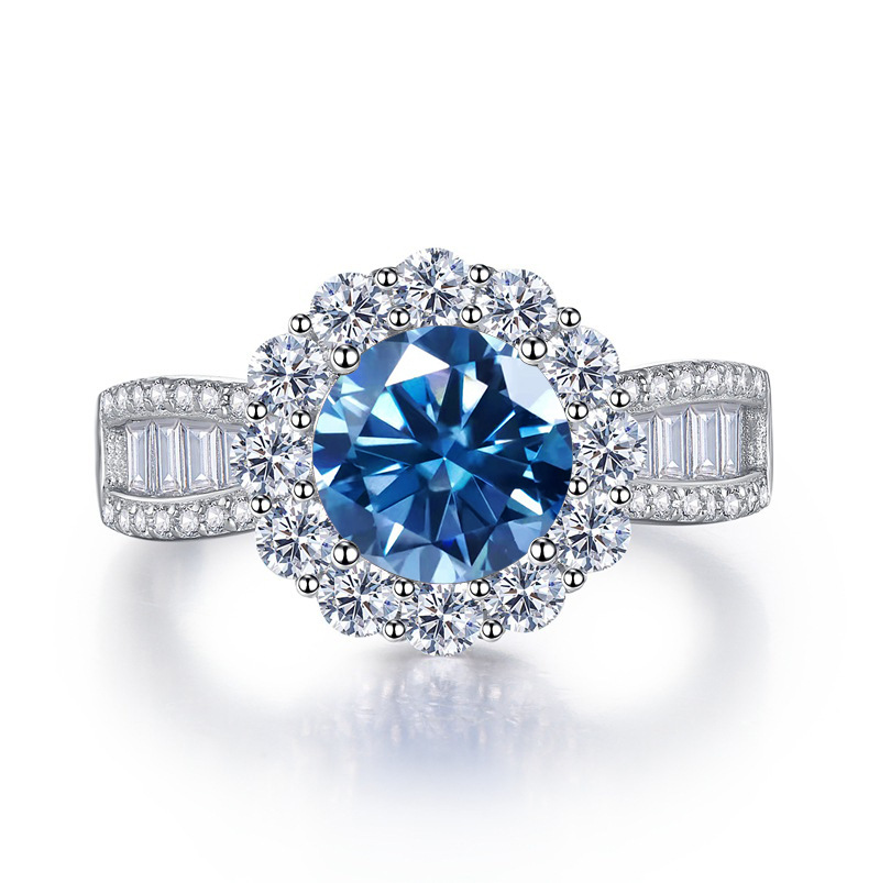 European and American luxury 2 Karat moissanite ring with pink blue green stones, hot sale on Tik Tok live stream4
