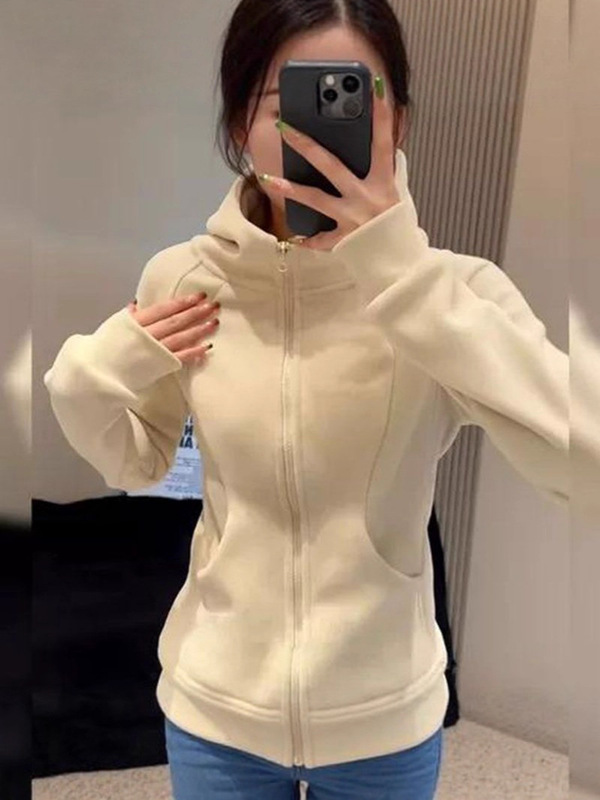 lulu同款修身连帽卫衣女秋冬加绒加厚奥粒绒收腰拉链开衫外套|undefined