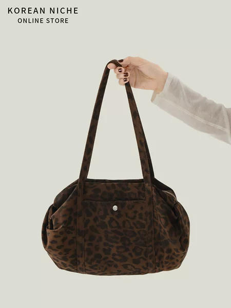 2025 New Autumn and Winter Leopard Print Design Armpit Bag Women's Large Capacity School Work Clothing Retro Versatile Satchel Shoulder Bag
