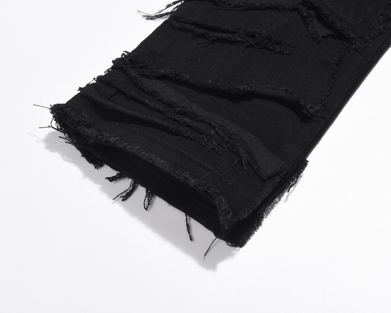 Men's Washed Distressed Ripped Black Jeans With Zipper Detail_voghion.com