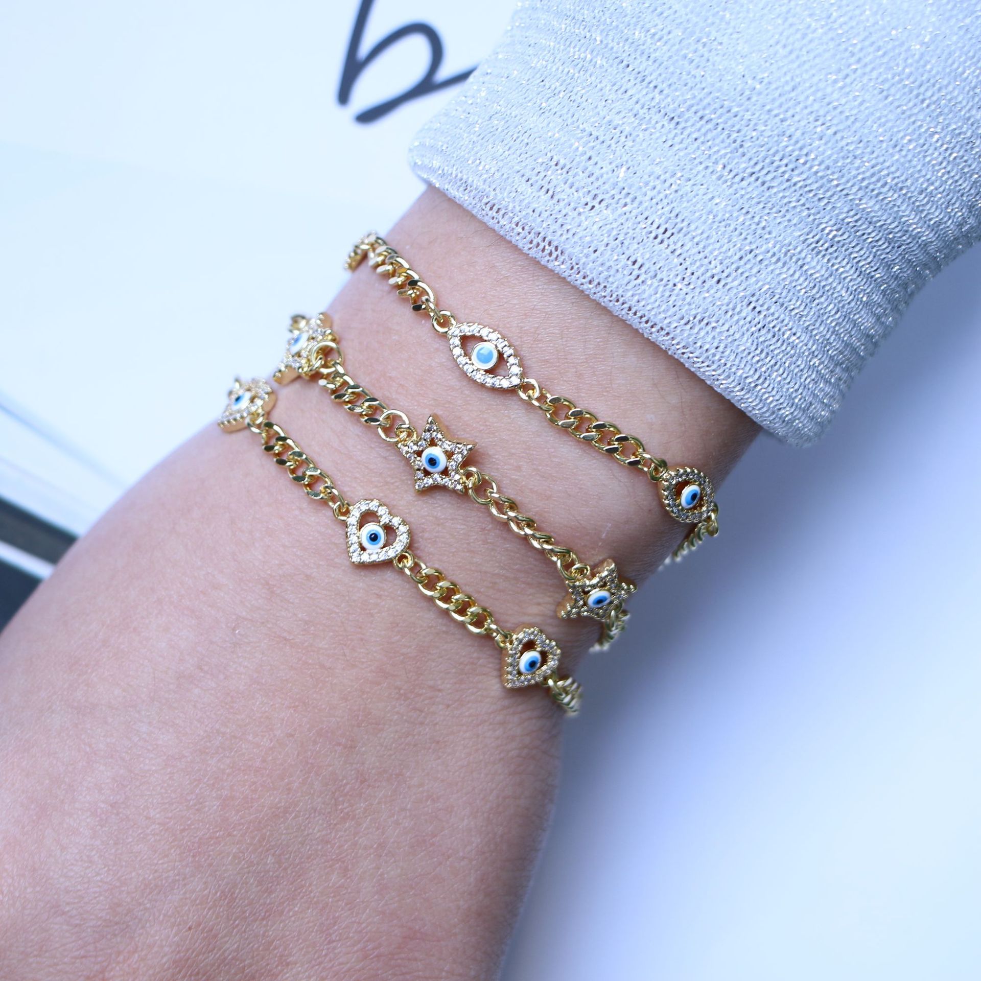 European and American fashion demon eye copper micro-inlaid zircon dripping oil bracelet