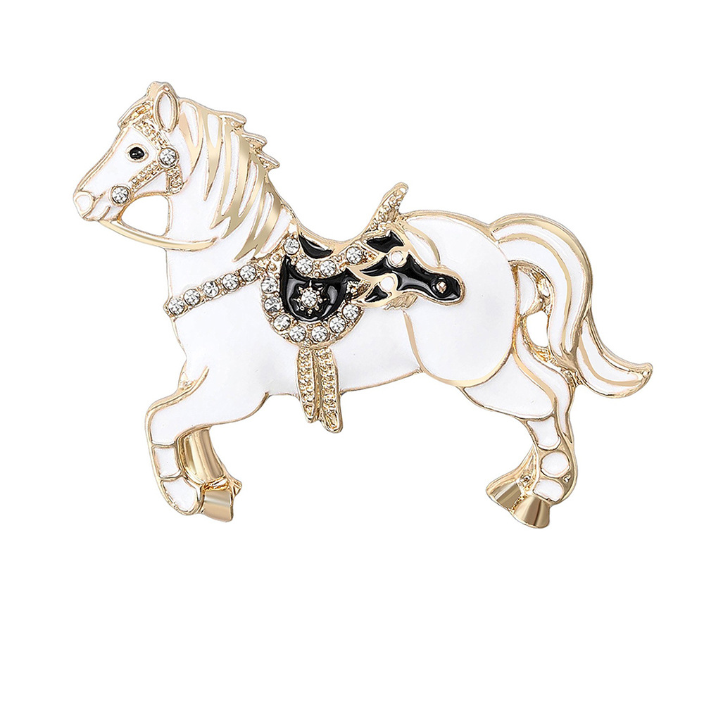 New European and American Personalized Enamel Rhinestone Oil Dripping Twelve Zodiac Horse Brooch Exquisite Suit Coat Corsage Jewelry Pin