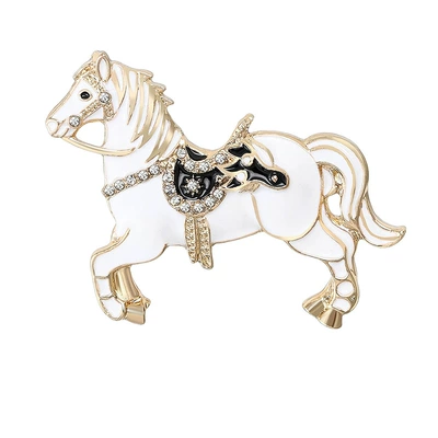 New European and American Personalized Enamel Rhinestone Oil Dripping Twelve Zodiac Horse Brooch Exquisite Suit Coat Corsage Jewelry Pin (Yaxa sancaqları) - xz4048a-white-horse