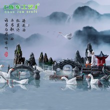 微景观仿真假山水亭桥造景意境中式园艺盆景茶桌配件工艺品小摆件