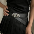 2.8cm Rhinestone Silver Buckle + Black Belt