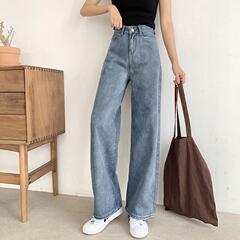 新塘牛仔裤牛仔阔腿裤女高腰坠感直筒拖地垂感显瘦泫雅直筒裤代发
