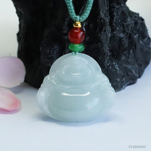 眷钰 缅甸A货翡翠佛公吊坠天然玉石弥勒佛项链批发代发FC4093003