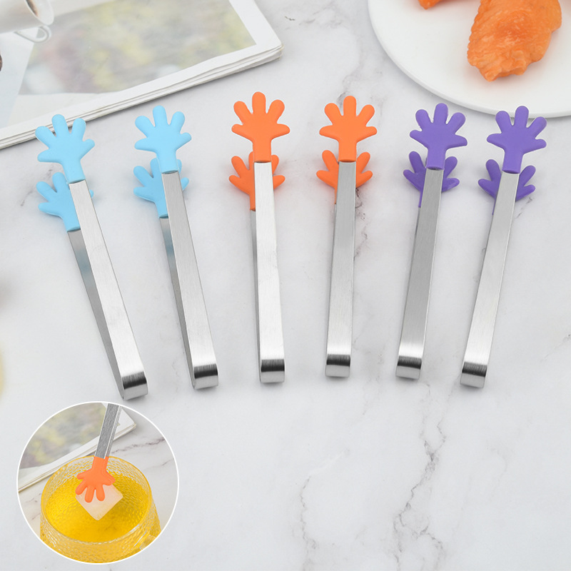 Stainless steel food clip Creative silicone small palm ice clip…