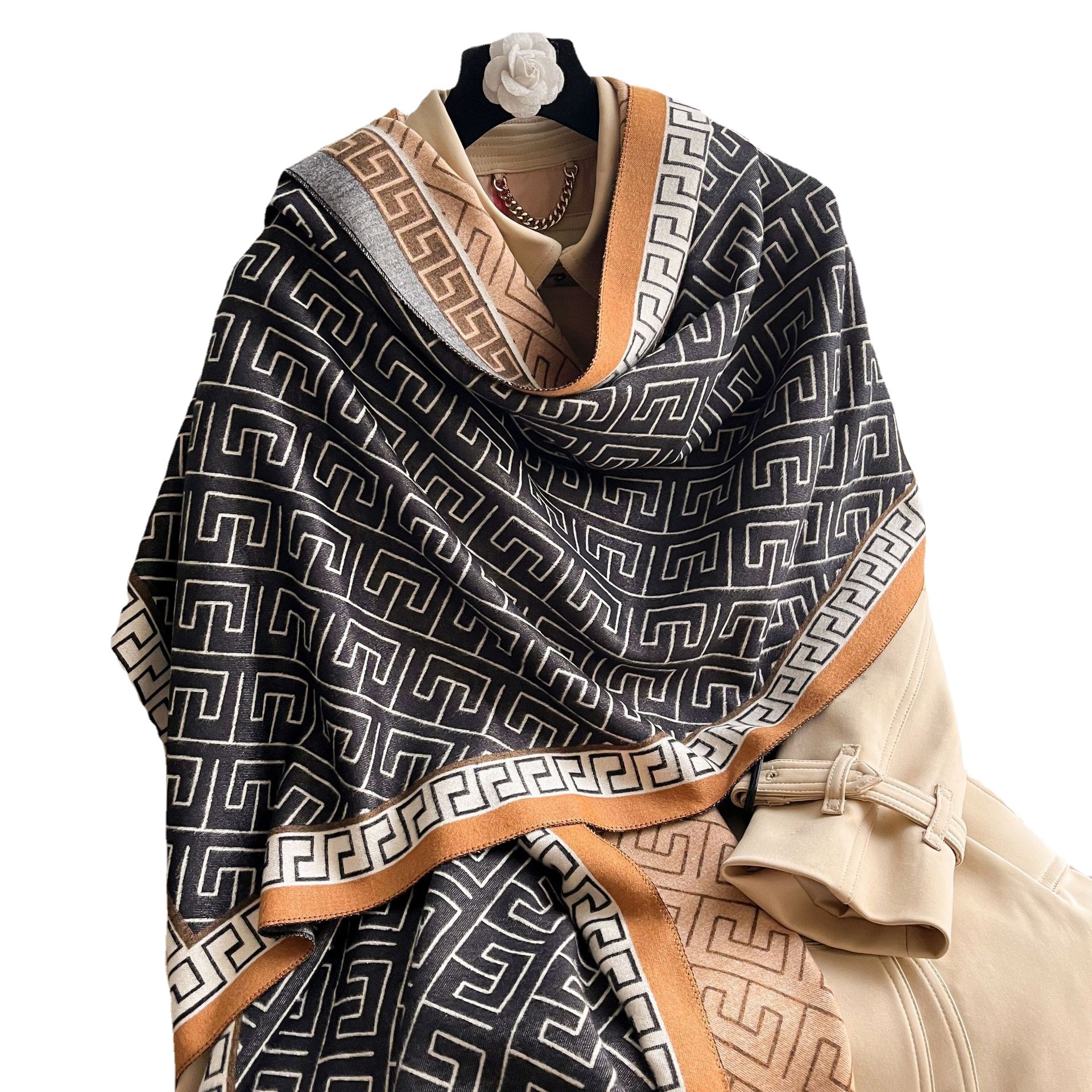 2022 nueva bufanda de Cachemira de doble cara chal exterior largo cepillado de las mujeres engrosada bufanda decorativa a prueba de viento del todo fósforo