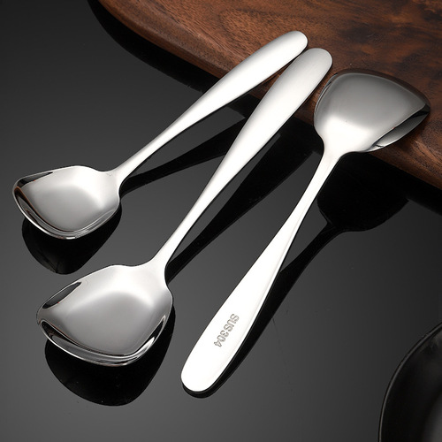 304 stainless steel square head flat bottom spoon, thickened Chinese ingot spoon, dessert spoon, student ice cream spoon