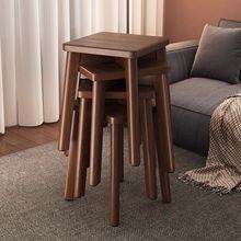 家用餐椅实木凳子可叠放方凳客人备用餐桌吃饭椅子胡桃耐用高板凳