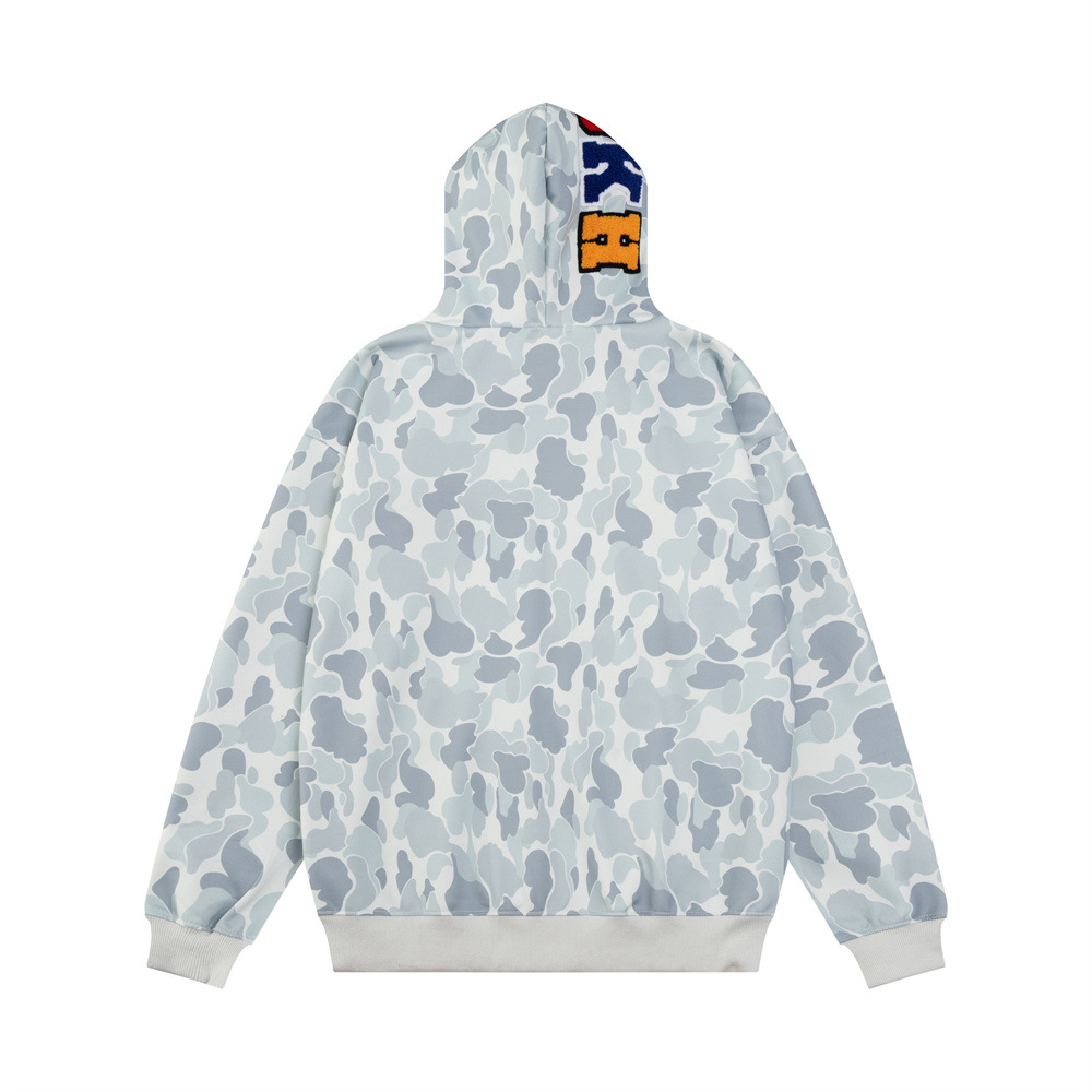 Sweat-shirt à capuche zippé style requin pour homme, style streetwear, camouflage, double capuche, broderie de lettres, veste décontractée_voghion.com