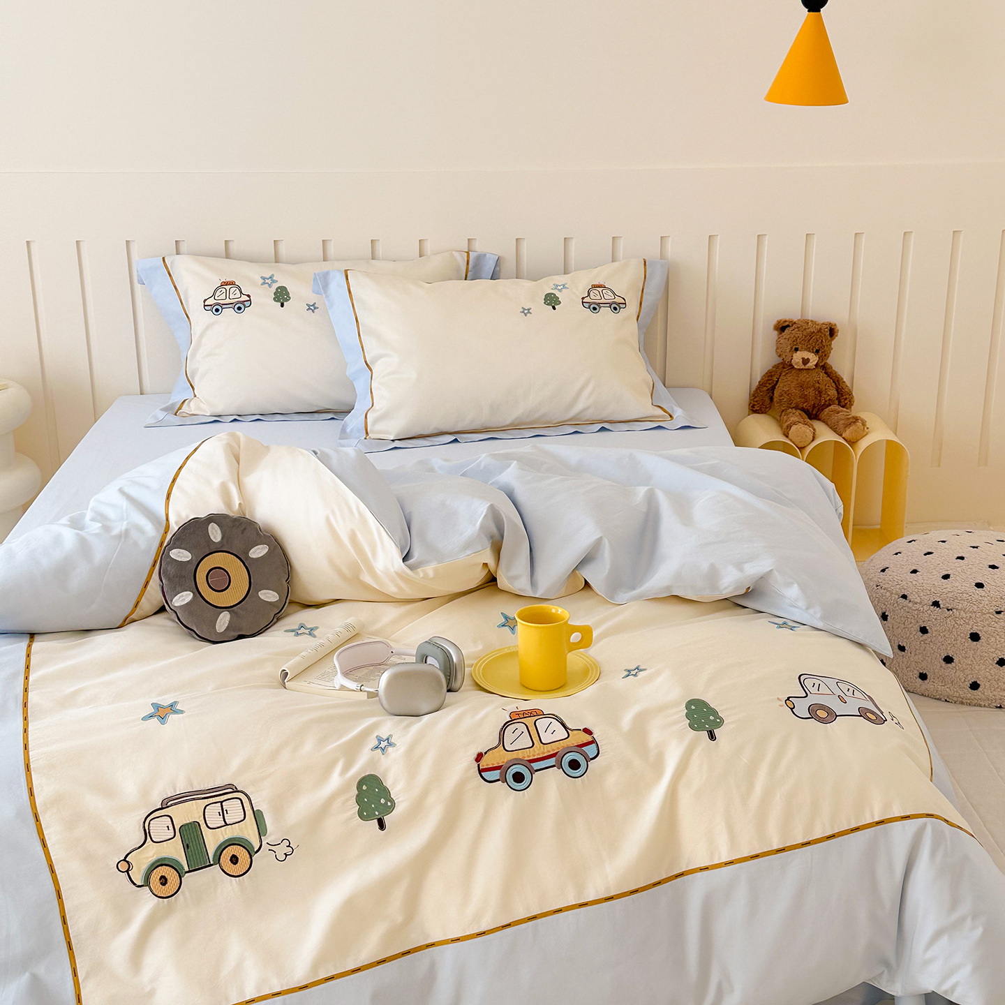 Dudu Car | 100-Count Long-Staple Cotton Australian Cotton Four-Piece Set Children's Cartoon Cute Boys' All-Cotton Bed Sheet and Duvet Cover