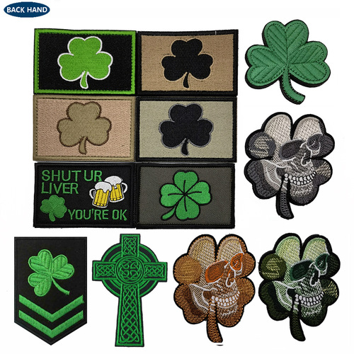 Outdoor Cross-border Spot Skeleton Flower Embroidered Arm Patch with Velcro, Three Leaf Plant Design, Outdoor Backpack Decal
