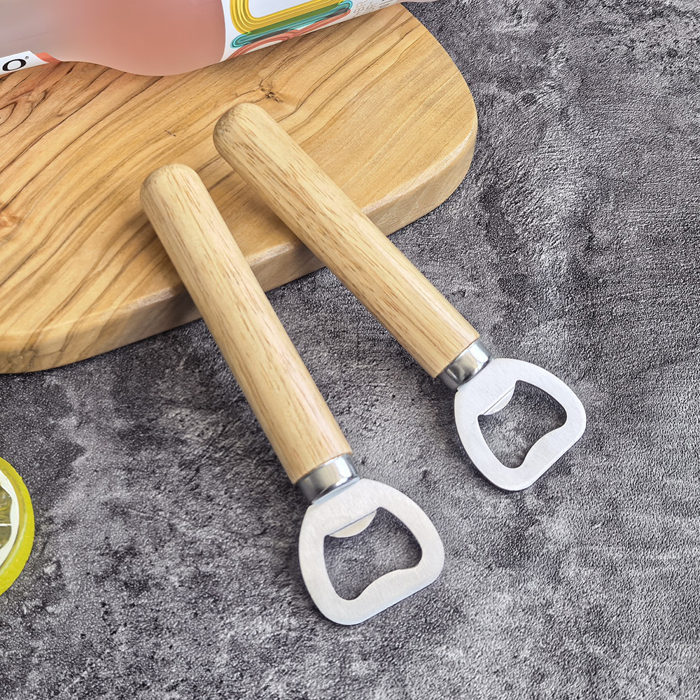 Transfronterizo de acero inoxidable mango de madera mango redondo cerveza abrarabarraje comercial barra abrarabarraje herramientas de cocina abrarabarraje
