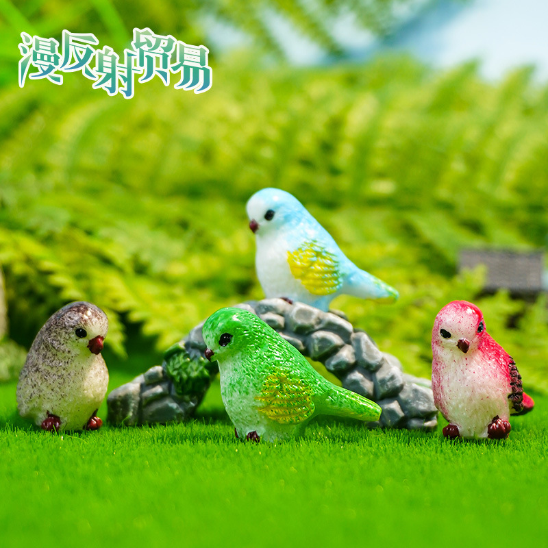 Adornos de pájaros de dibujos animados lindos, micropaisaje de musgo, accesorios carnosos, jardinería, plantas, animales, artesanías, adornos