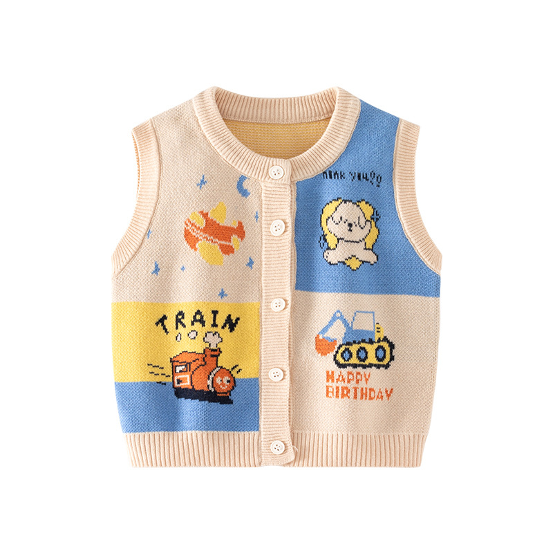 Babyu color de dibujos animados a juego chaleco de los niños primavera y otoño puro algodón clase A bebé chaleco de punto bebé chaleco cardigan