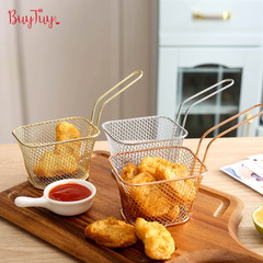 Factory Square Mini Small French Fry Basket Rose Gold Potato Chip Basket Iron Wire Restaurant Chicken Snack Fry Basket